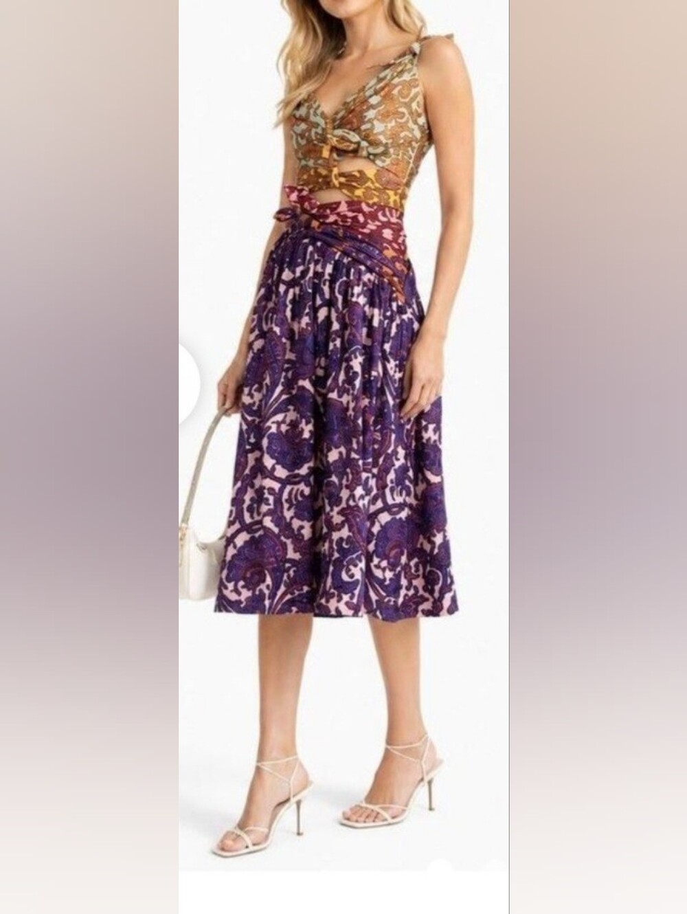 Zimmermann Tiggy Bow in Spliced Pasley Midi Dress